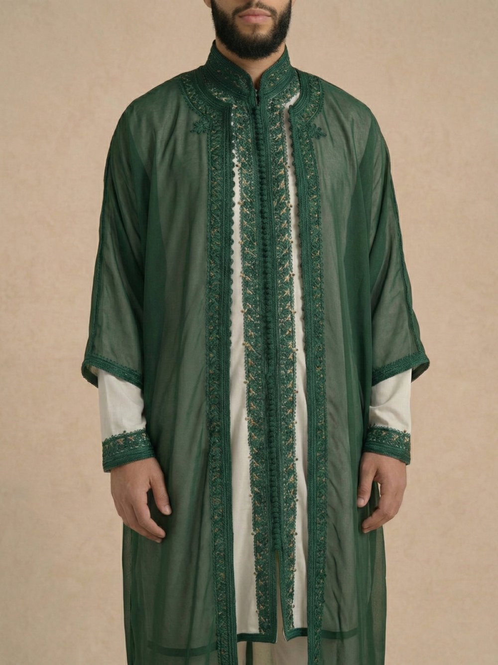 Embroidered green jabador with trousers