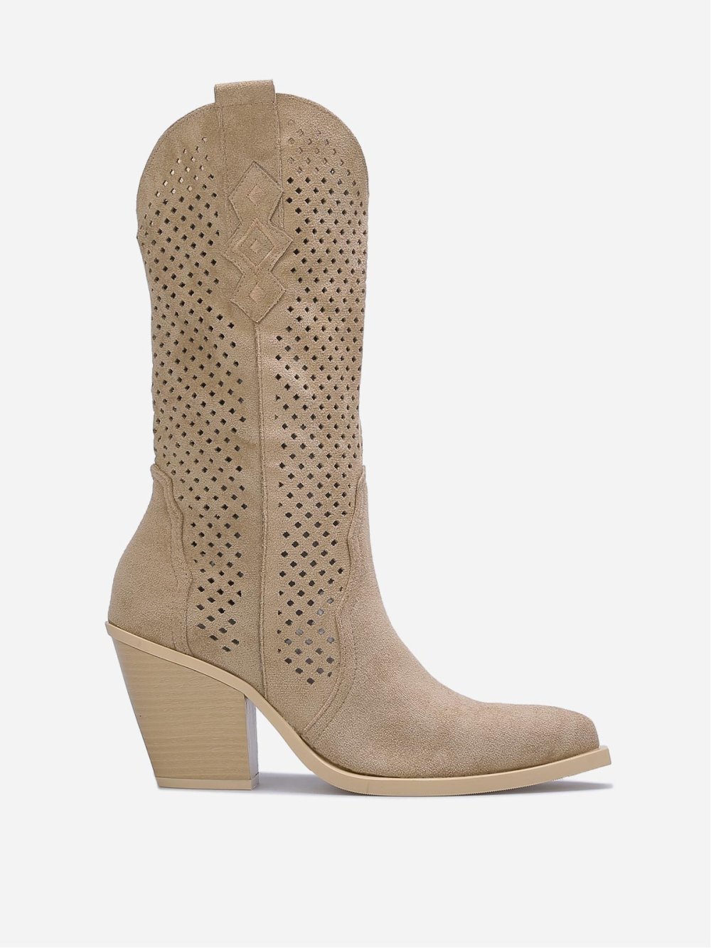 Taupe high-heel cut-out cowboy boots