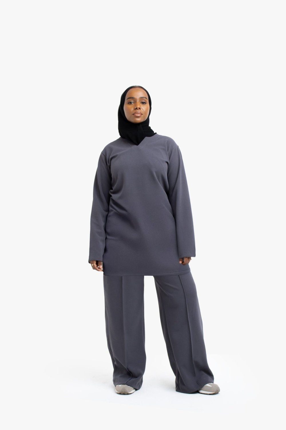Haut twil col V, crêpe scuba - Rmadi ardoise
