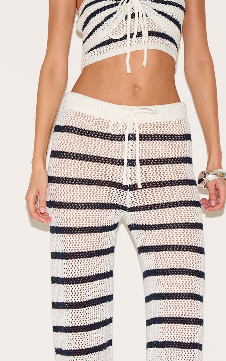 Pantalon Large En Crochet À Rayures