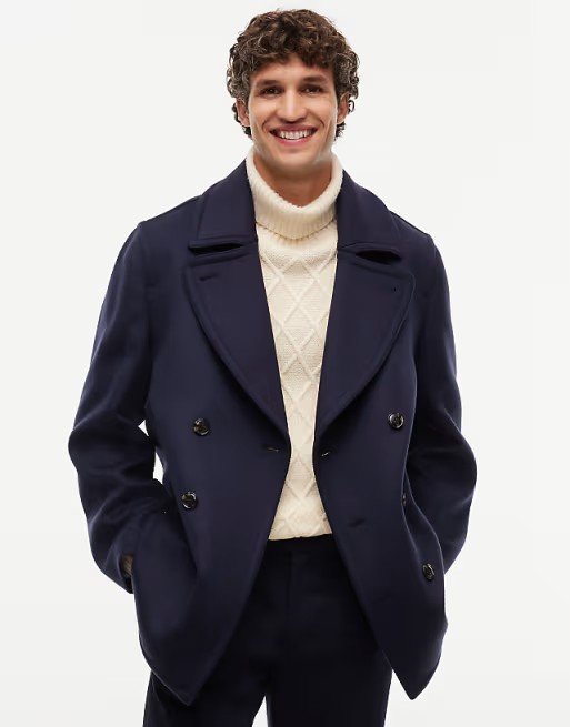 Peacoat décontracté en mélange de laine - Bleu foncé