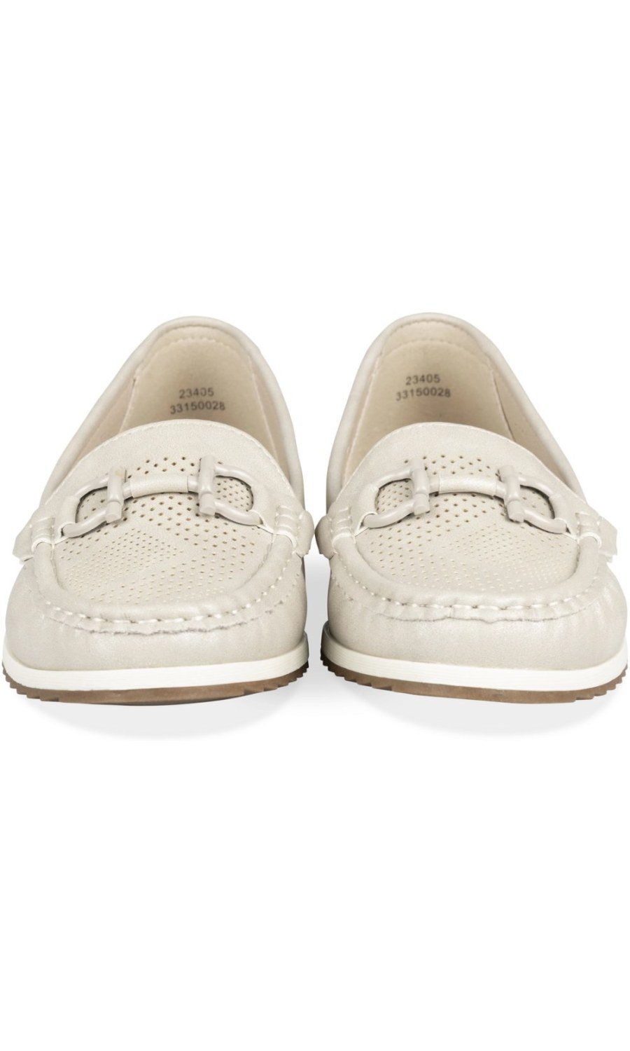 Beige perforated horsebit loafers