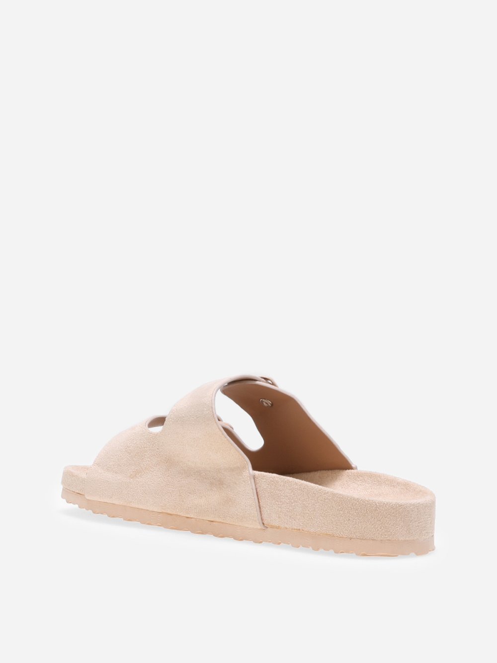 Beige faux suede double-strap mules