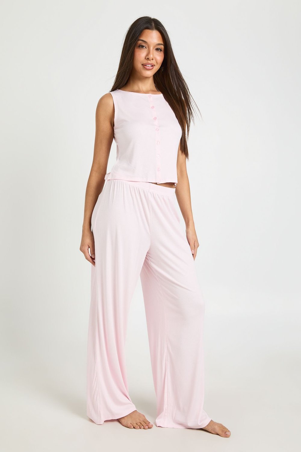 Ribbed shirt and trouser pyjama set