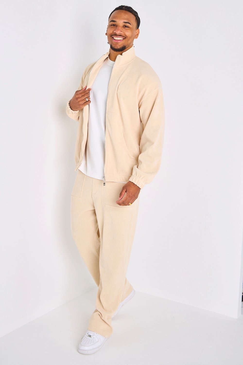 Survêtement côtelé veste b zip w jogging beige