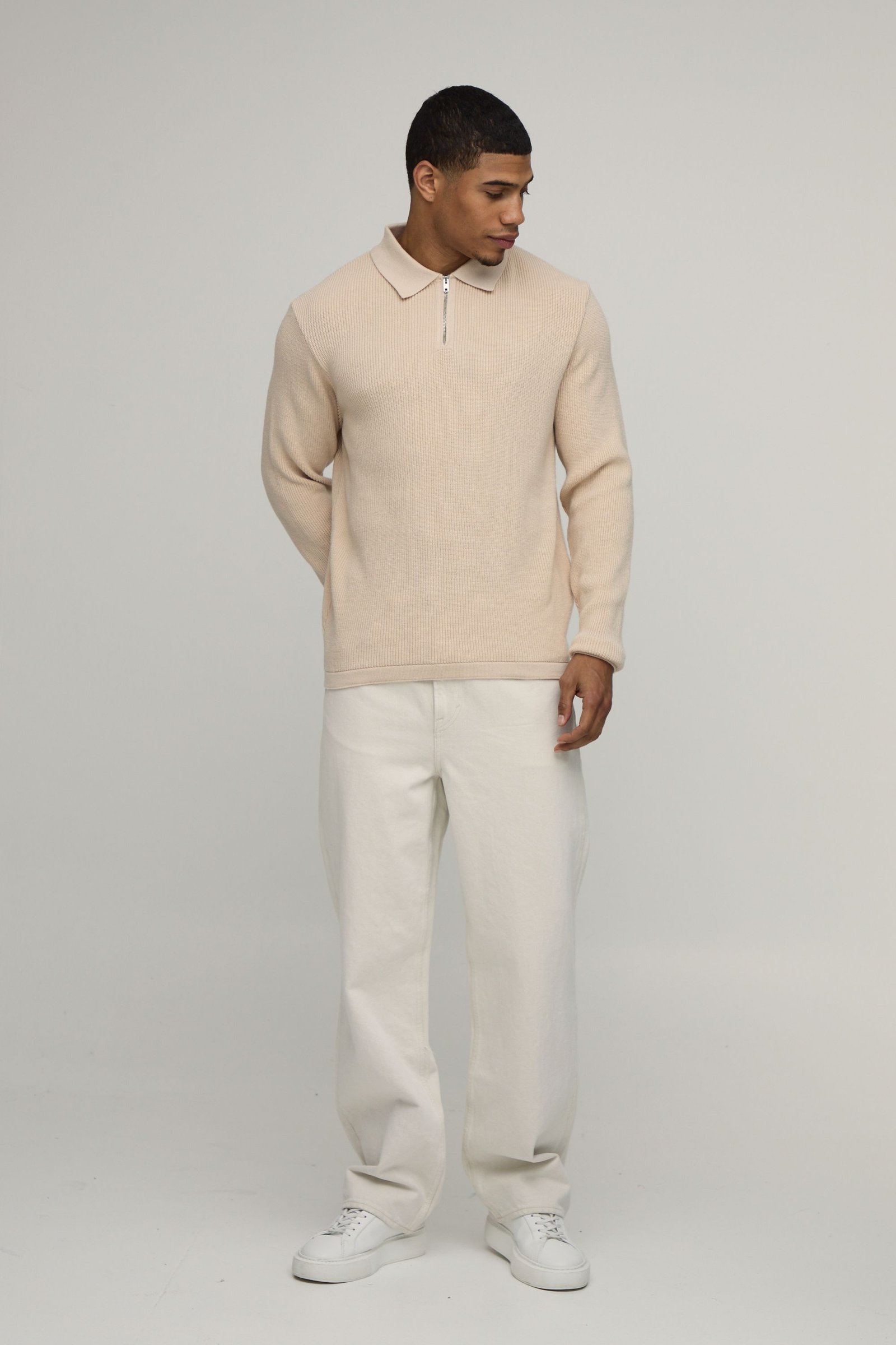 Polo tricot gaufré b zip 1/4