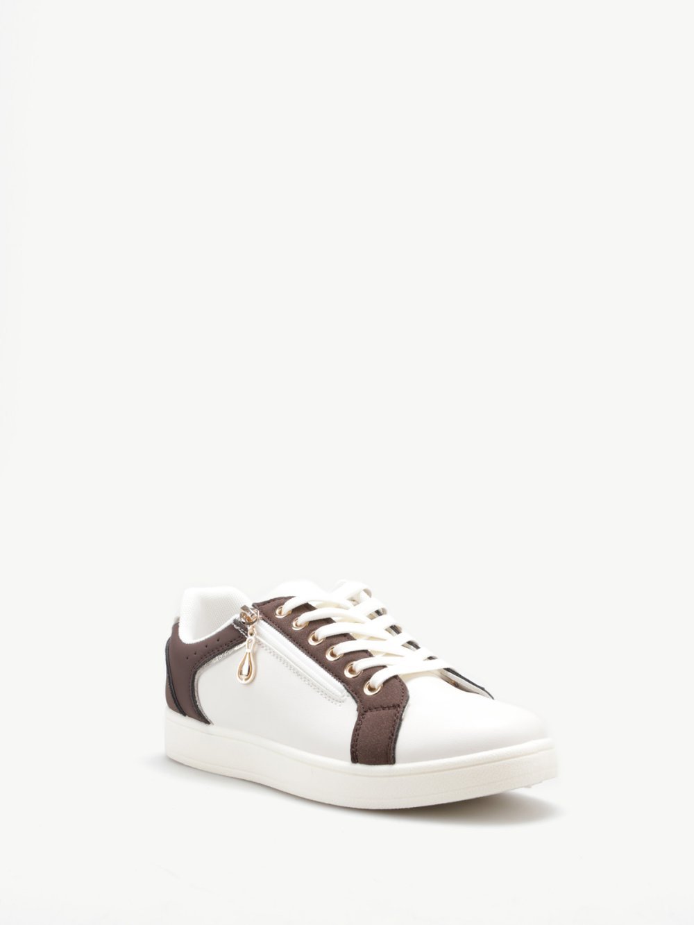 Baskets basses à lacets et zip beige et marron