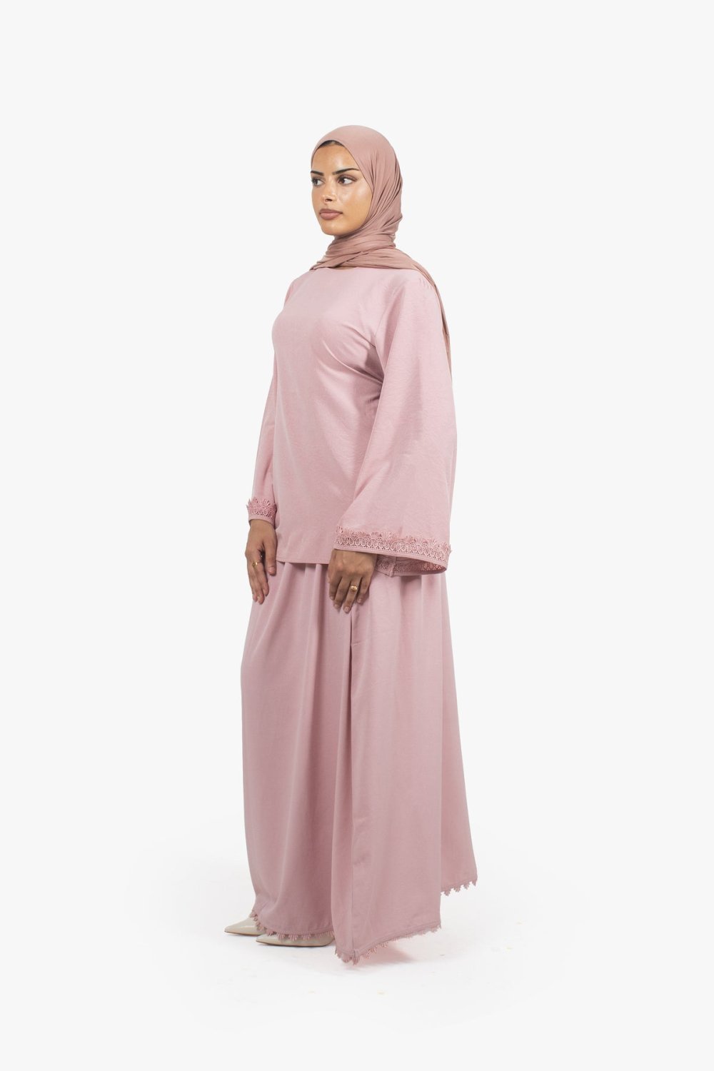 Haut twil crêpe b dentelle f lkmam - Rose poudré