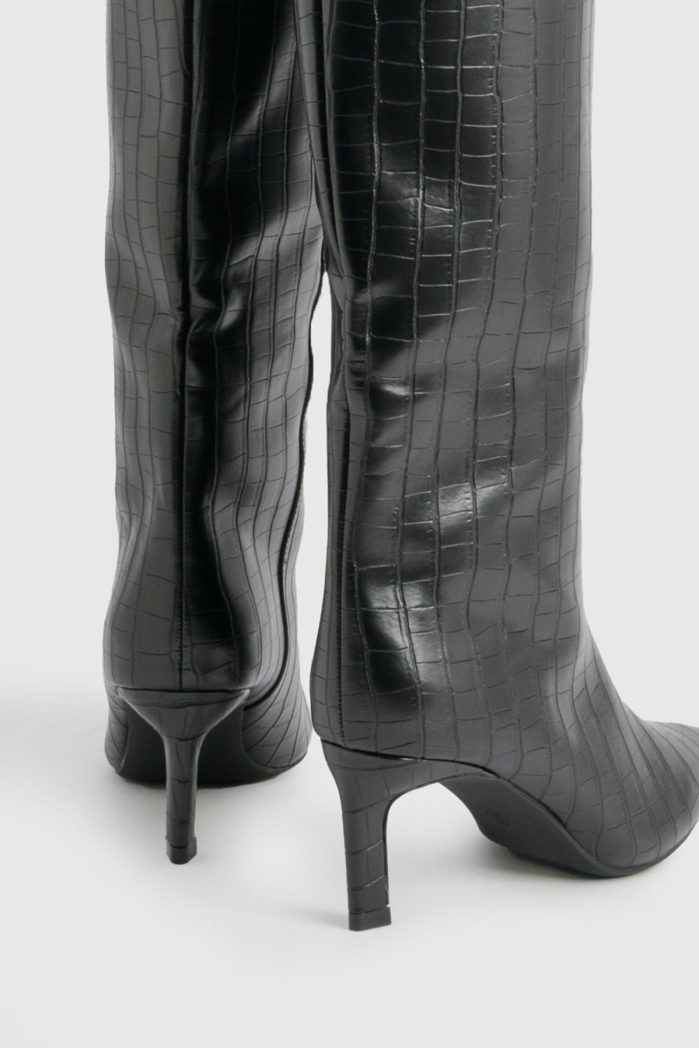 Bottes hautes effet croco à talon fin à bout pointu
