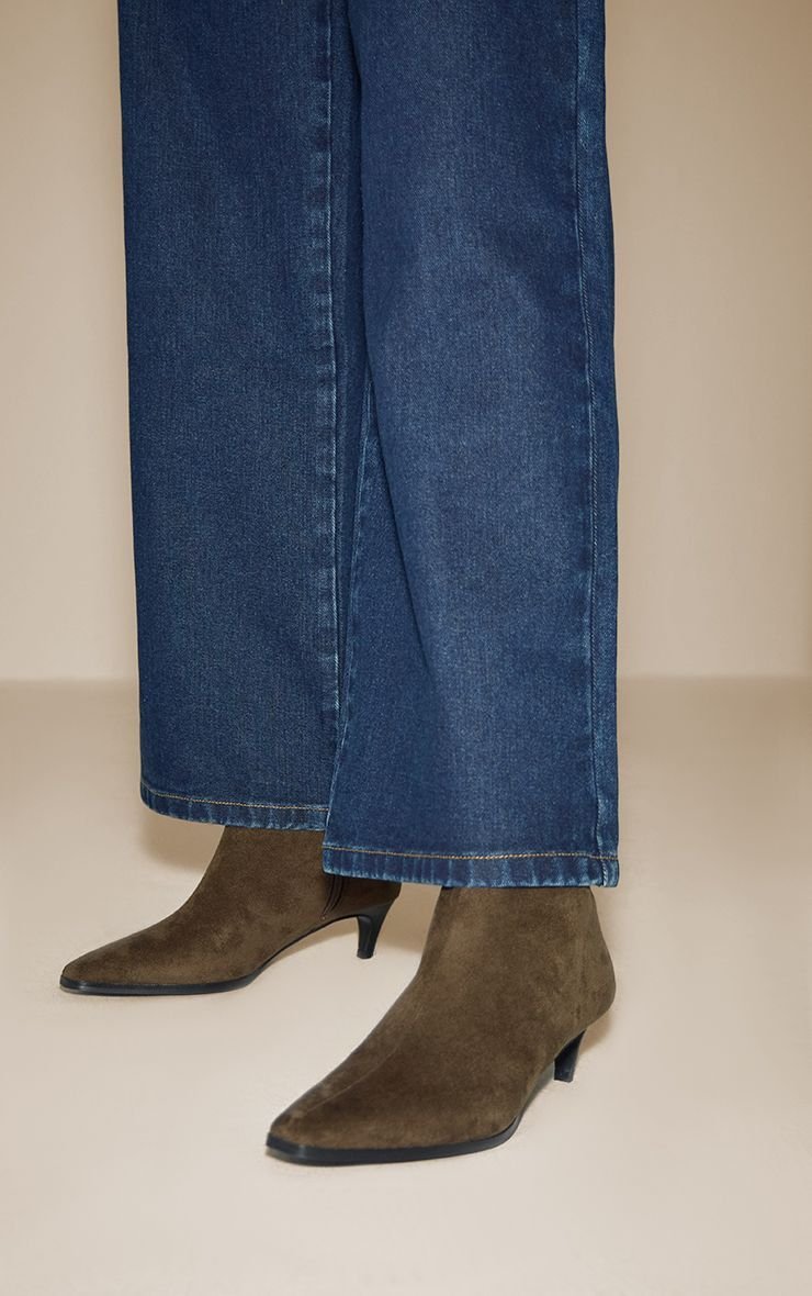 Kitten-heel faux suede ankle boots