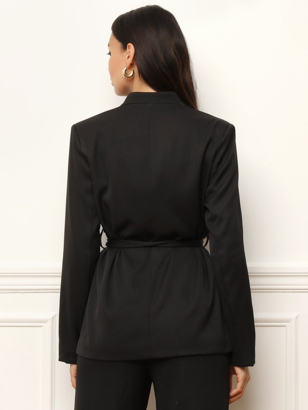 Black tailored jacket with tie belt