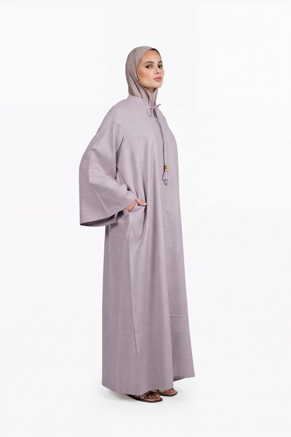 Abaya à pompons perlés - Lilas