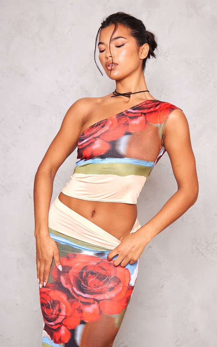 Haut Long Asymétrique Slinky À Imprimé Roses