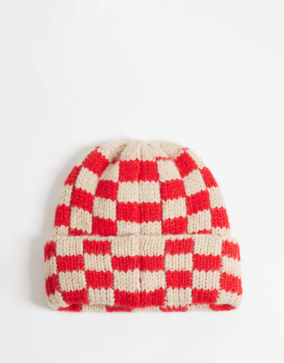 Bonnet unisexe rouge et crème