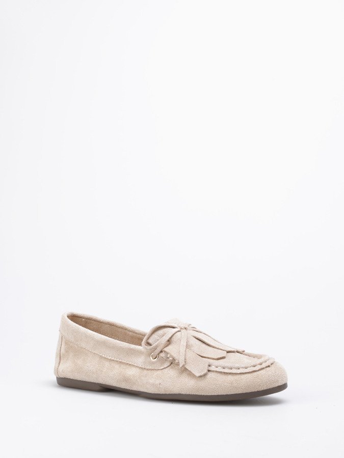 Mocassins suédine b franges taupe