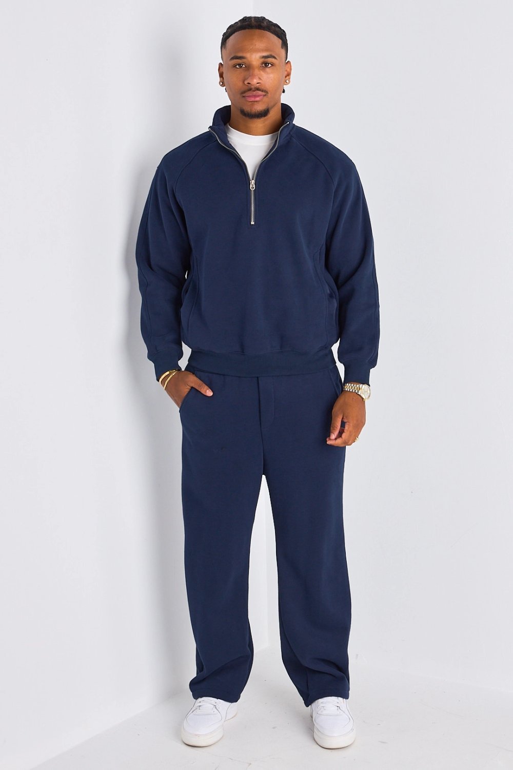 Navy zip-neck jumper and joggers set