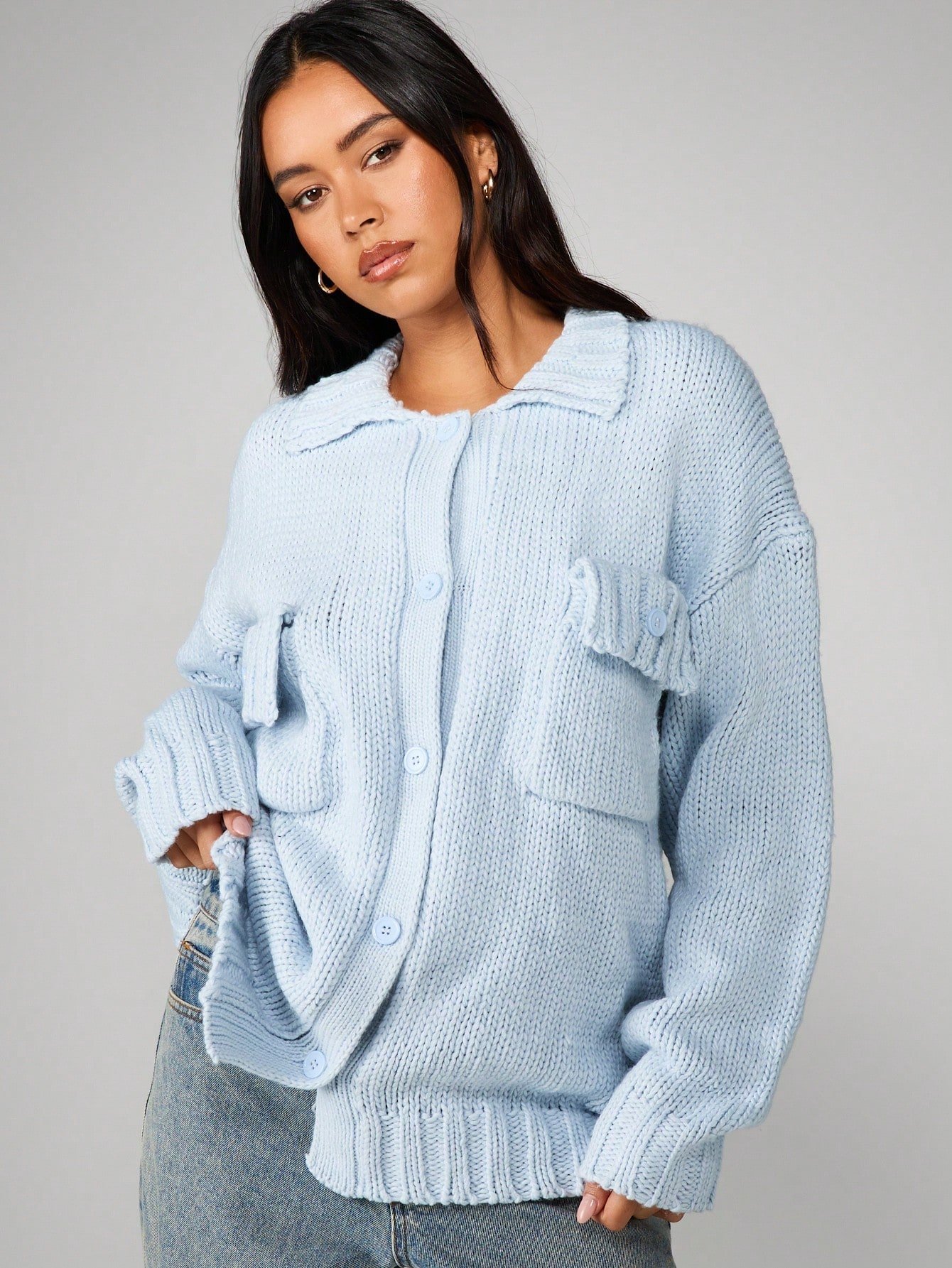 Cardigan surdimensionné en maille épaisse à boutons