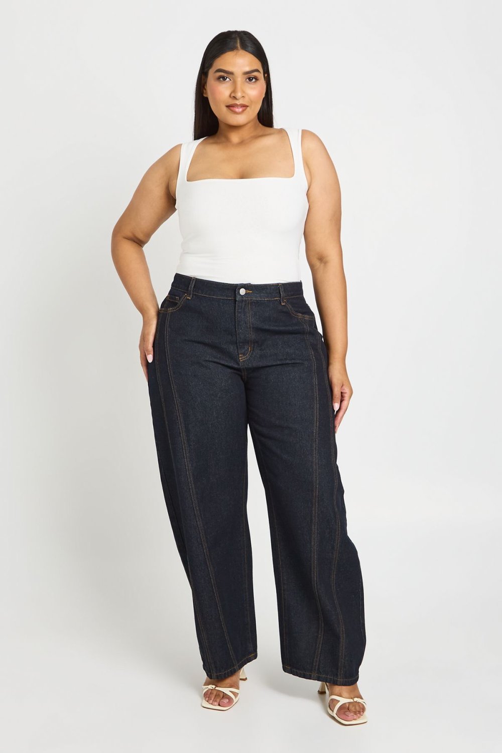 Jean barrel taille haute indigo - Grande taille