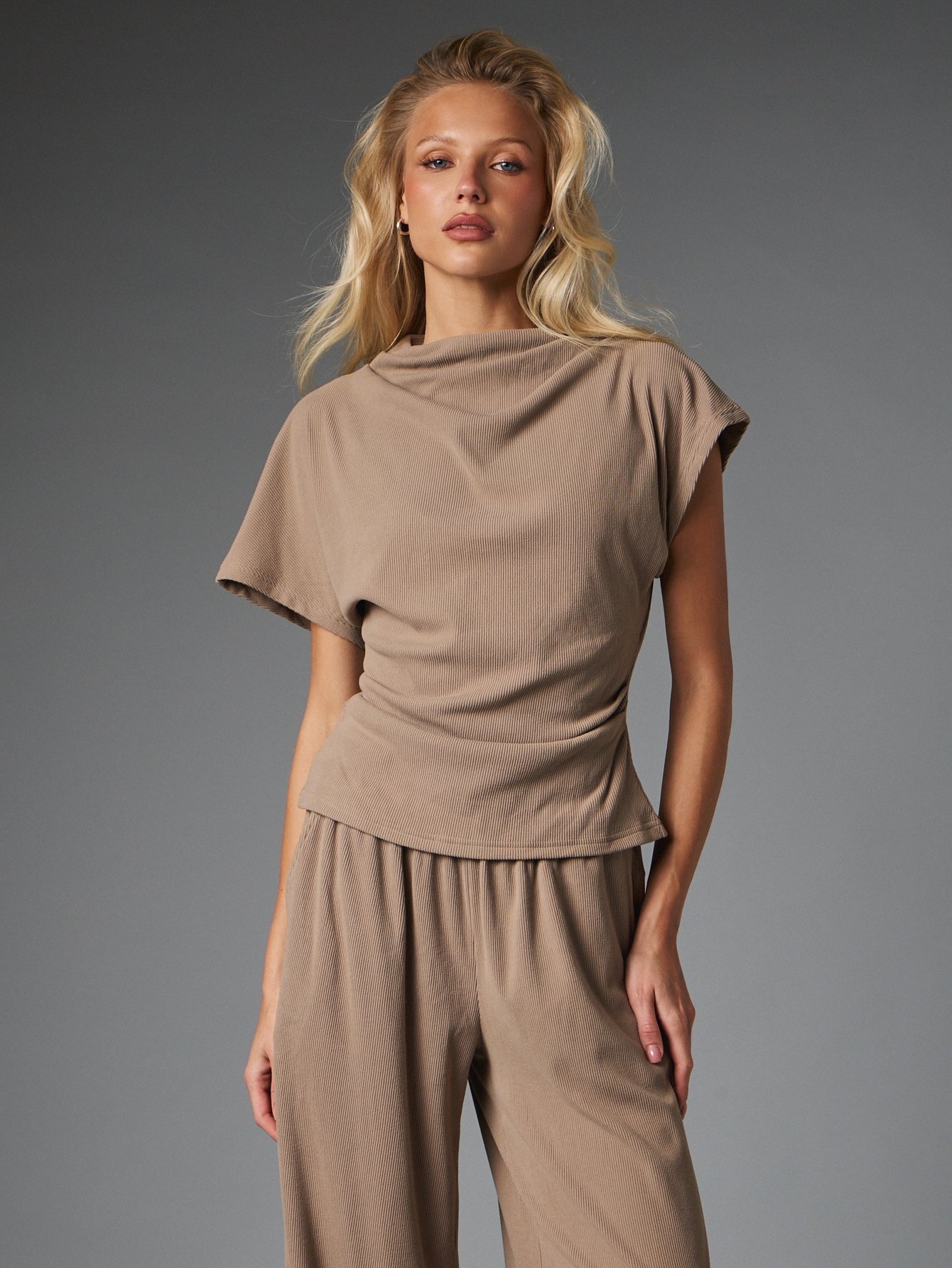 Ensemble tricot côtelé top col cheminée w serwal wasi3
