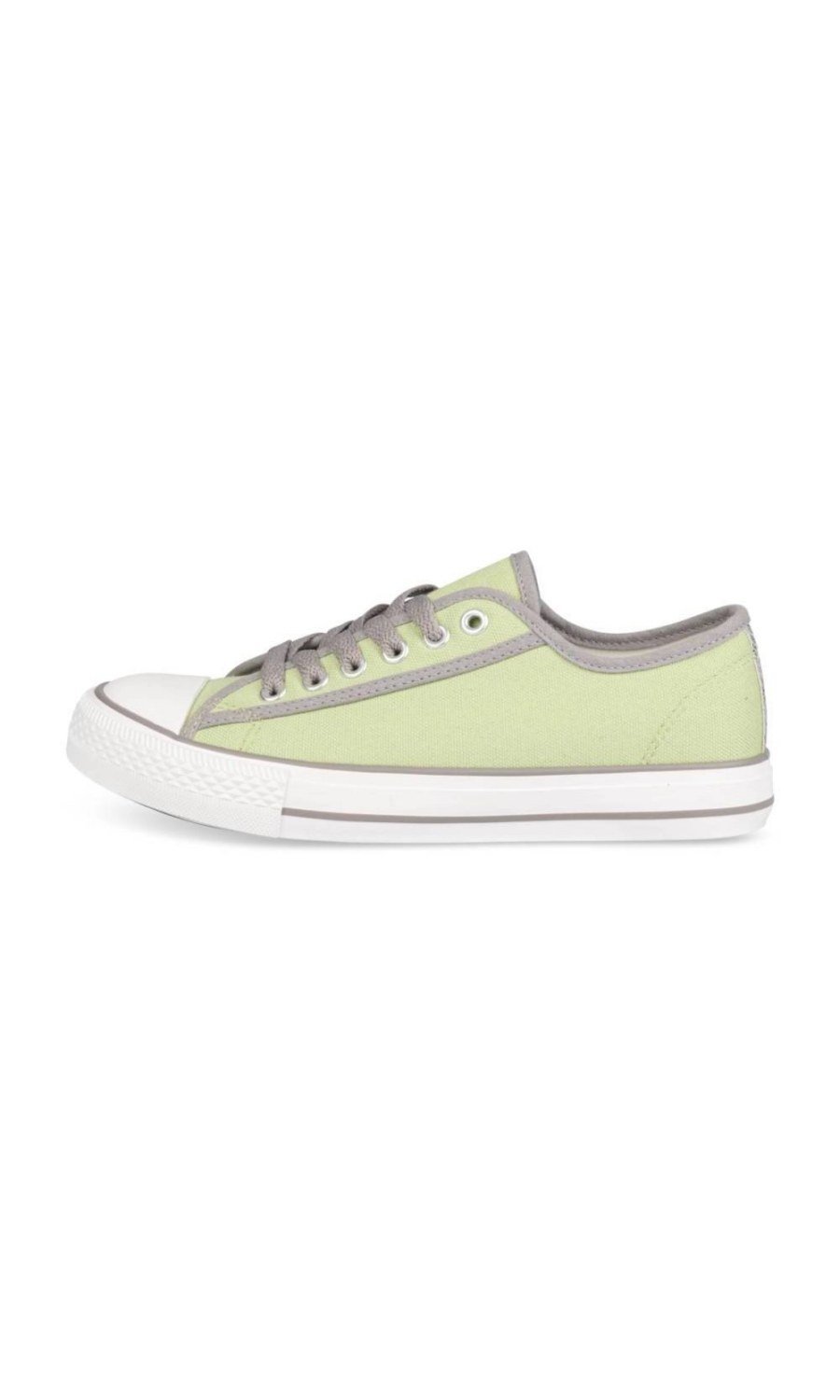 Lime green canvas sneakers, grey piping