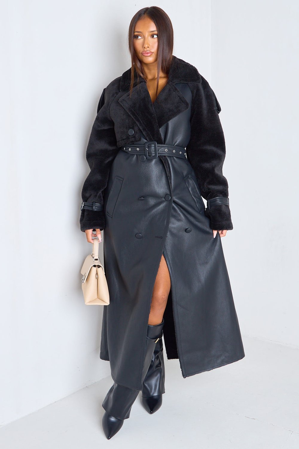 Manteau twil simili cuir w fourrure k7el