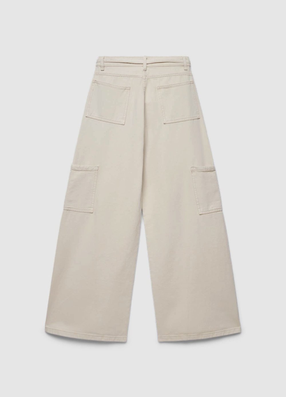 Taupe high-waisted palazzo jeans with drawstring