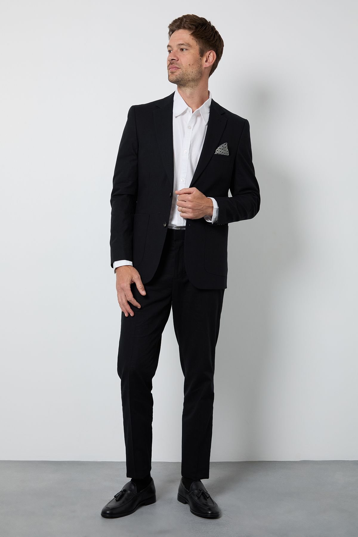 Veste de costume ajustée en lin - Noir