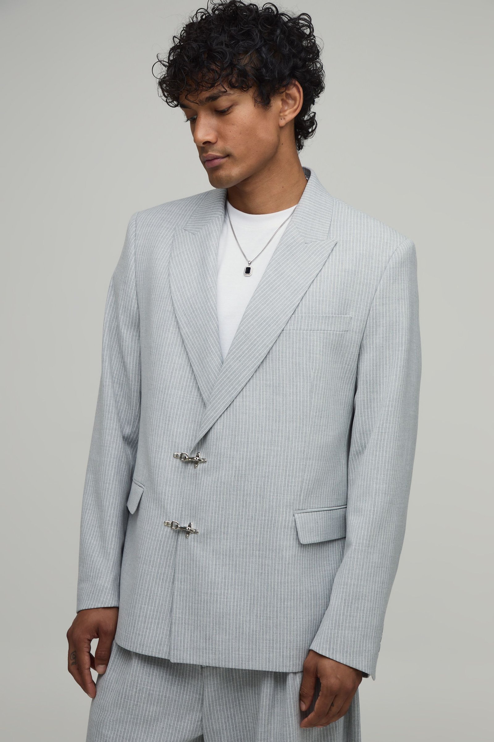 Veste De Costume Coupe Décontractée À Rayures Tennis Et Détail Fermoir