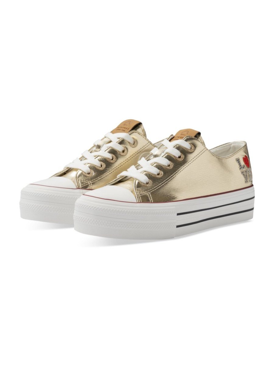 Gold metallic platform sneakers