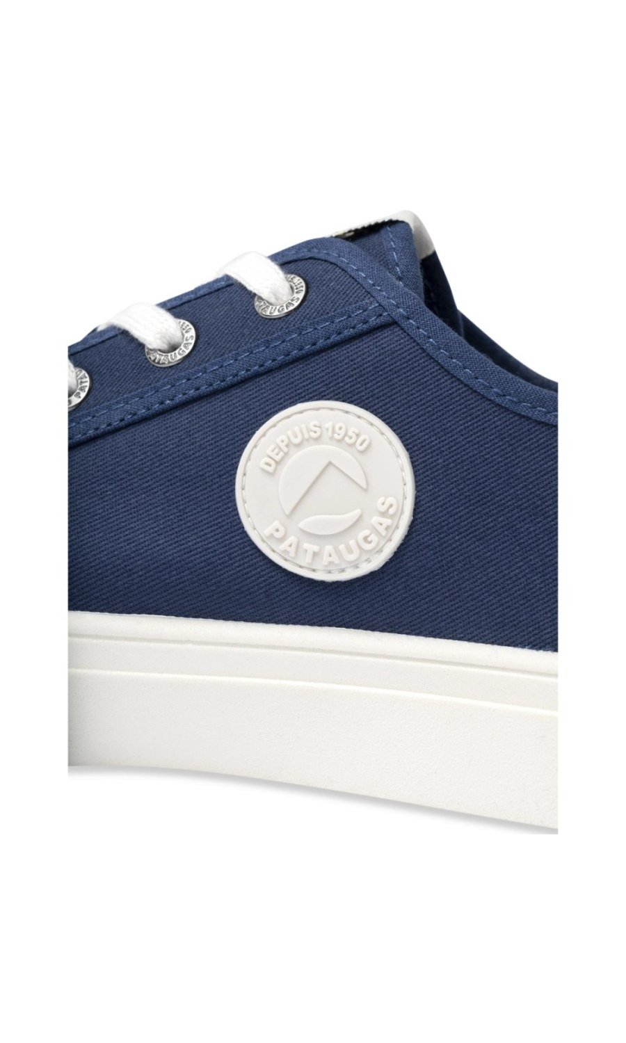 Navy canvas sneakers with rubber toe