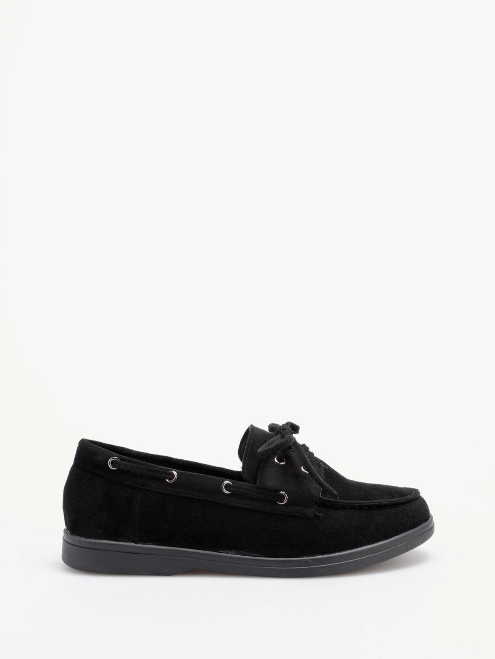 Black suedette lace-up boat shoes