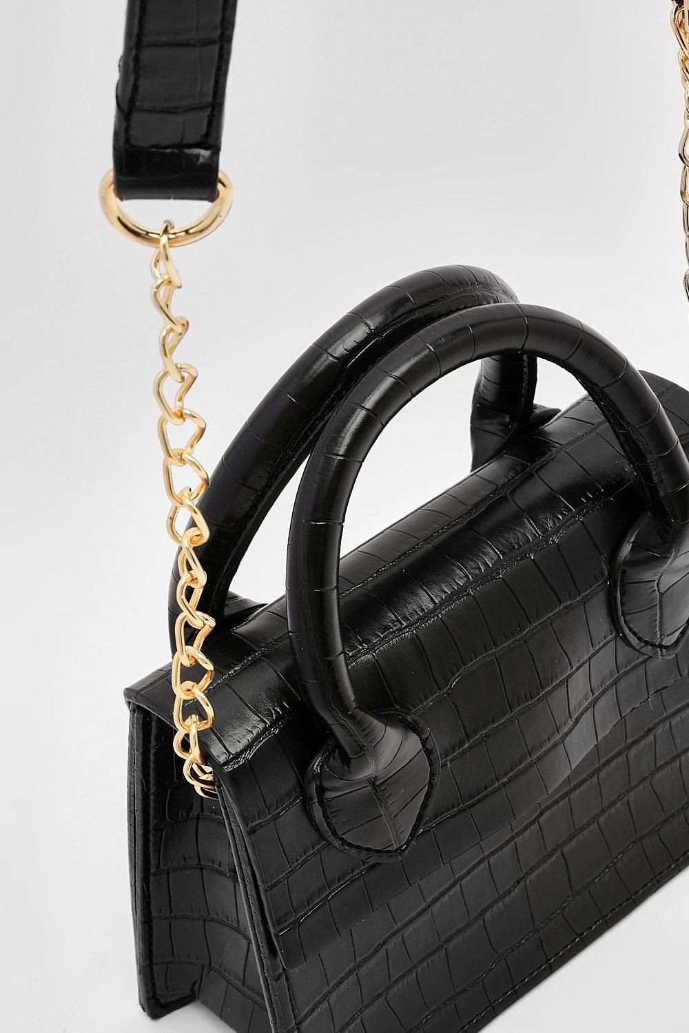 Patent croc-effect crossbody bag