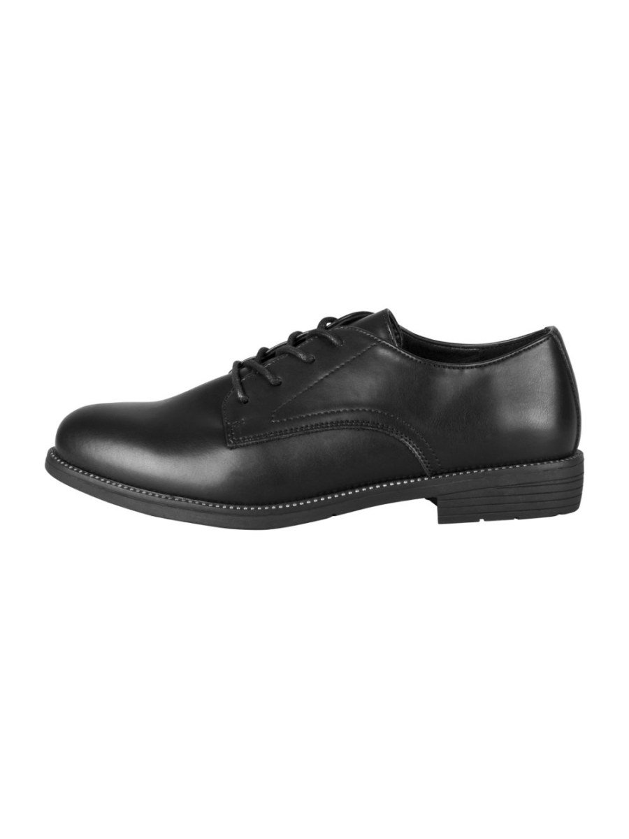Black derbies with contrast stitching
