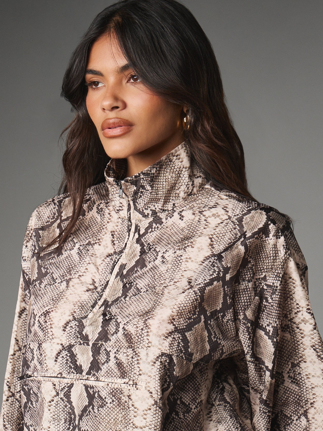 Cropped half-zip snake print jacket