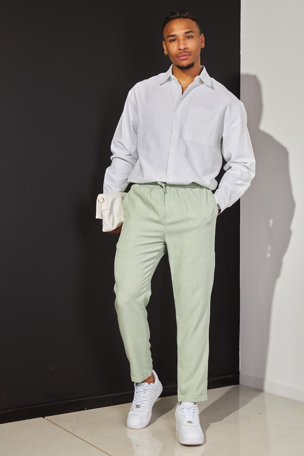 Chemise large à rayures vertes blanche