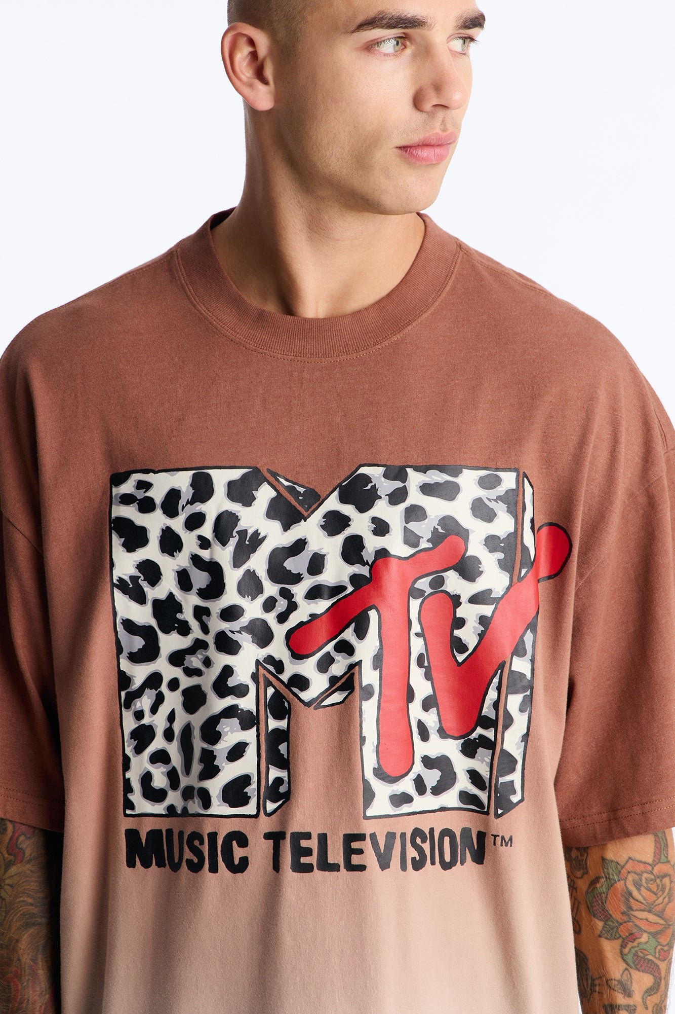 MTV Leopard Logo Vintage Oversized Short Sleeve Tee