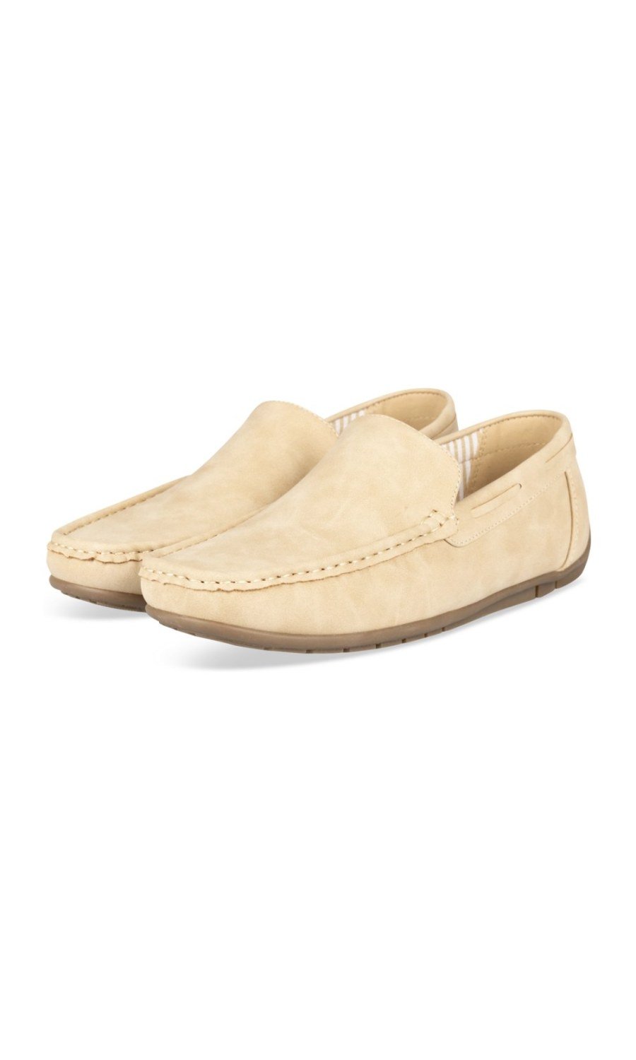 Beige driving loafers, striped lining