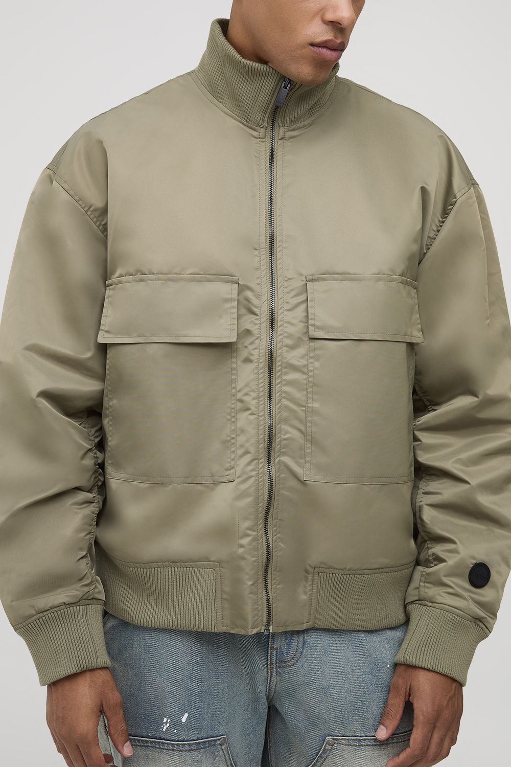 Veste bomber à coupe surdimensionnée, à côtes épaisses et col entonnoir