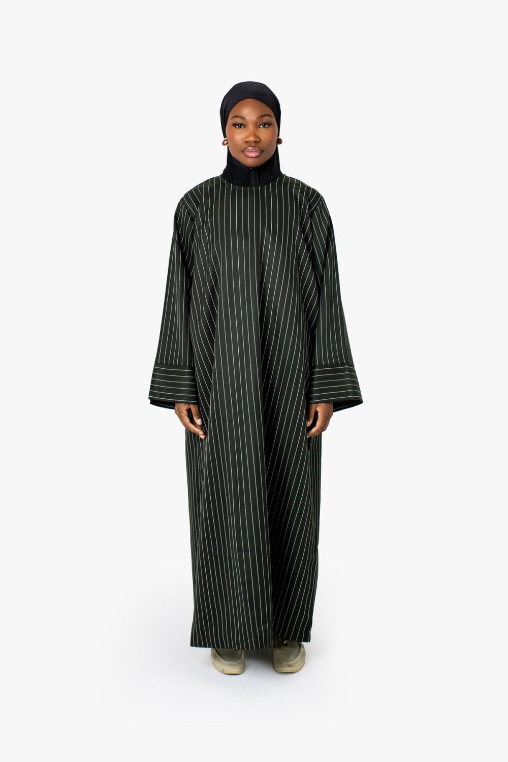 Striped kimono abaya - Bottle green