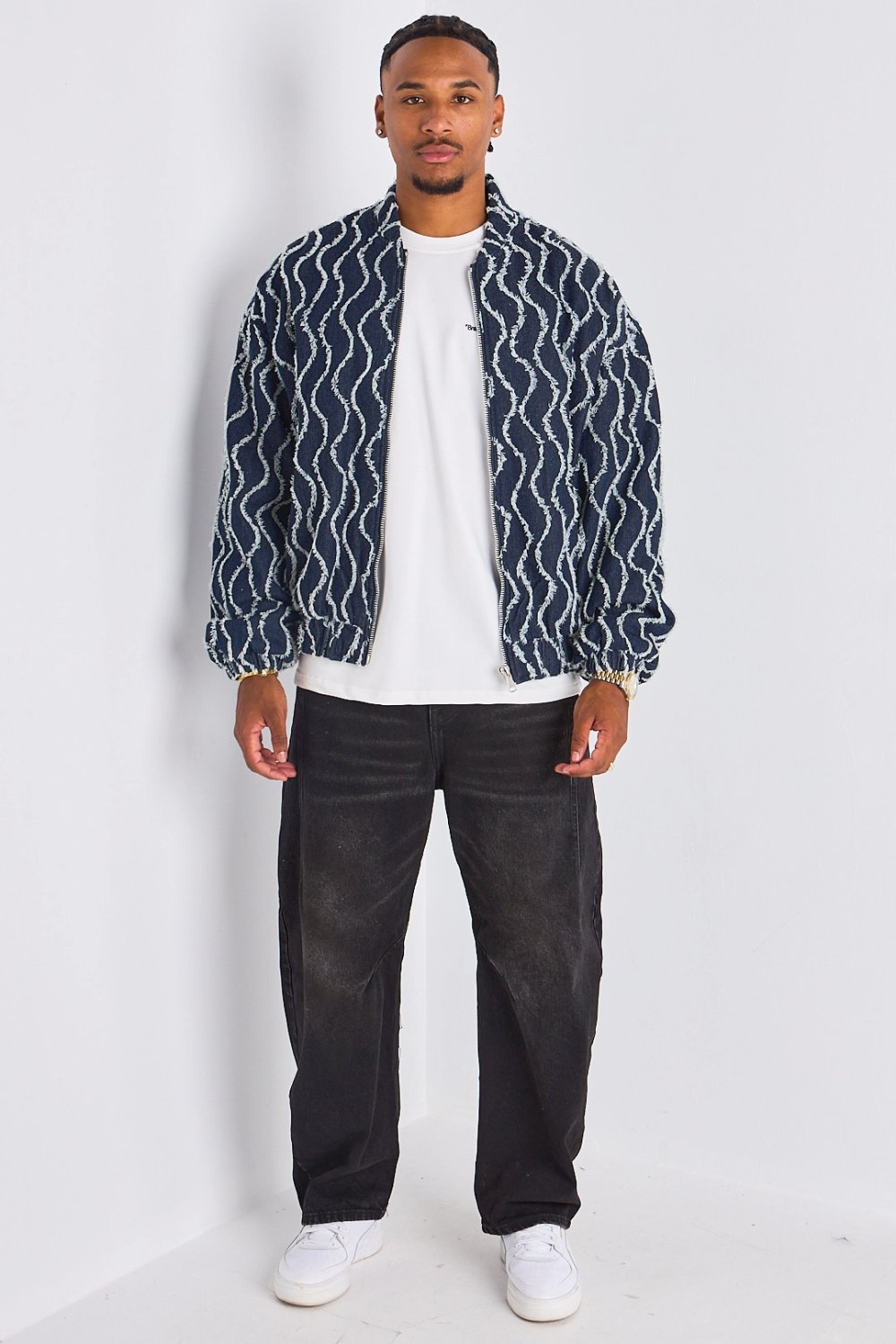 Navy bomber with frayed wave pattern