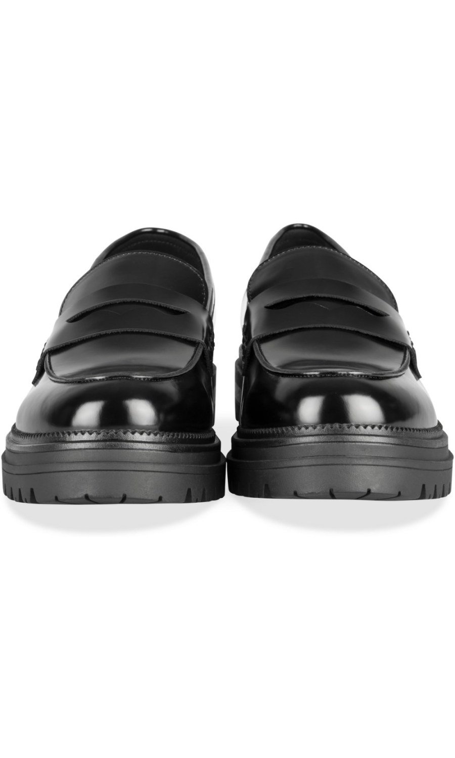 Black glossy lug-sole loafers