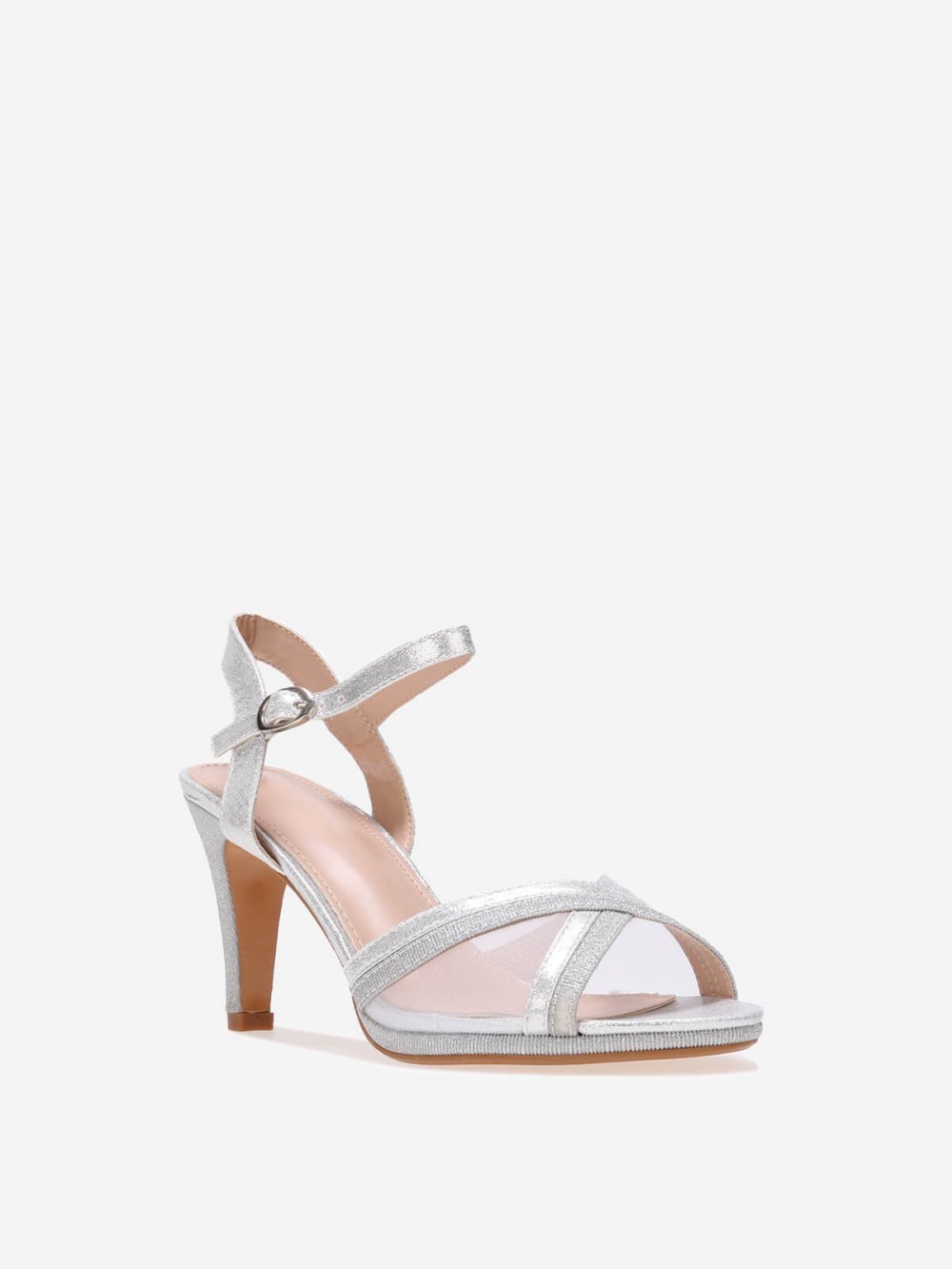 Silver glitter sandals with tulle straps