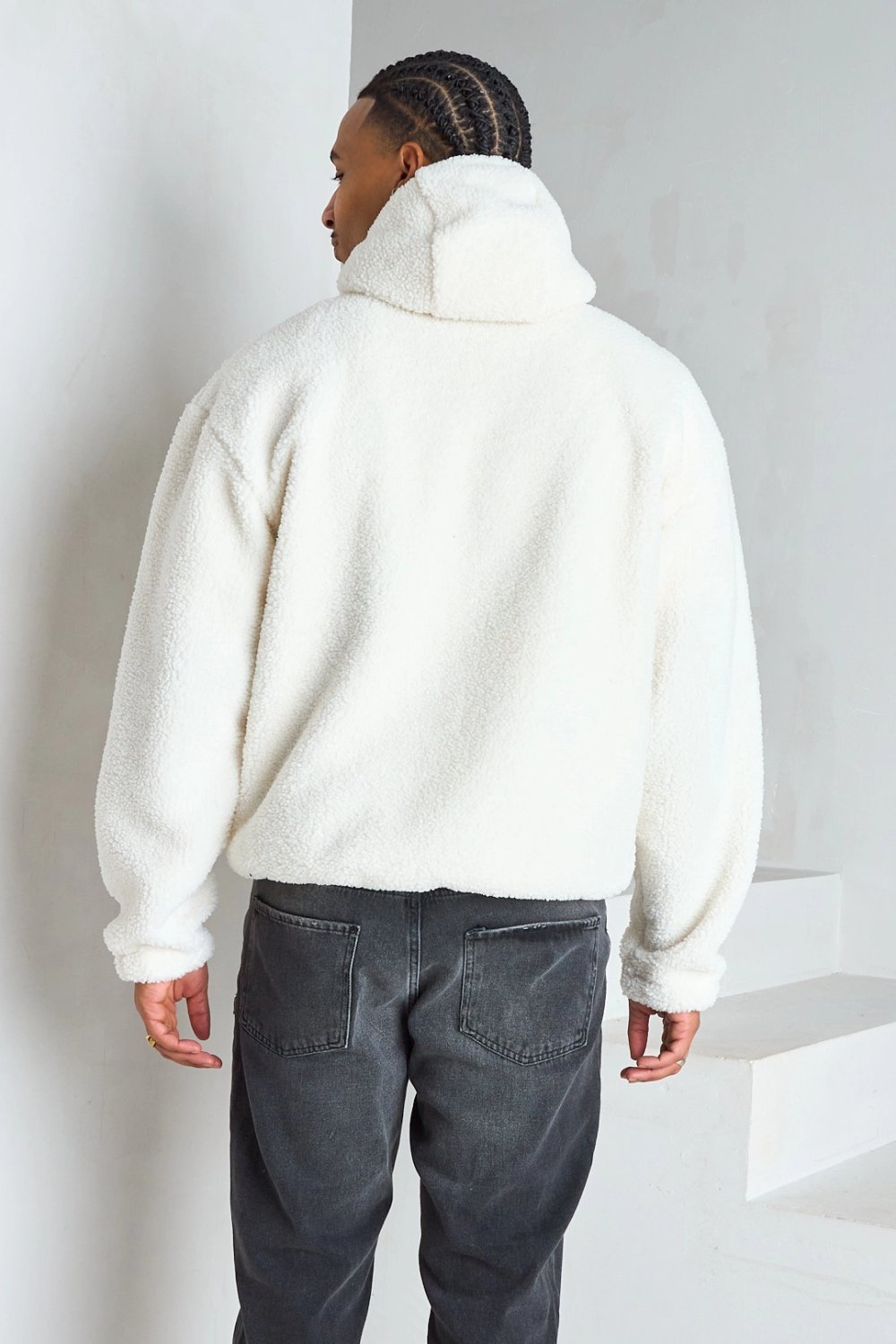 White hoodie with zip neck