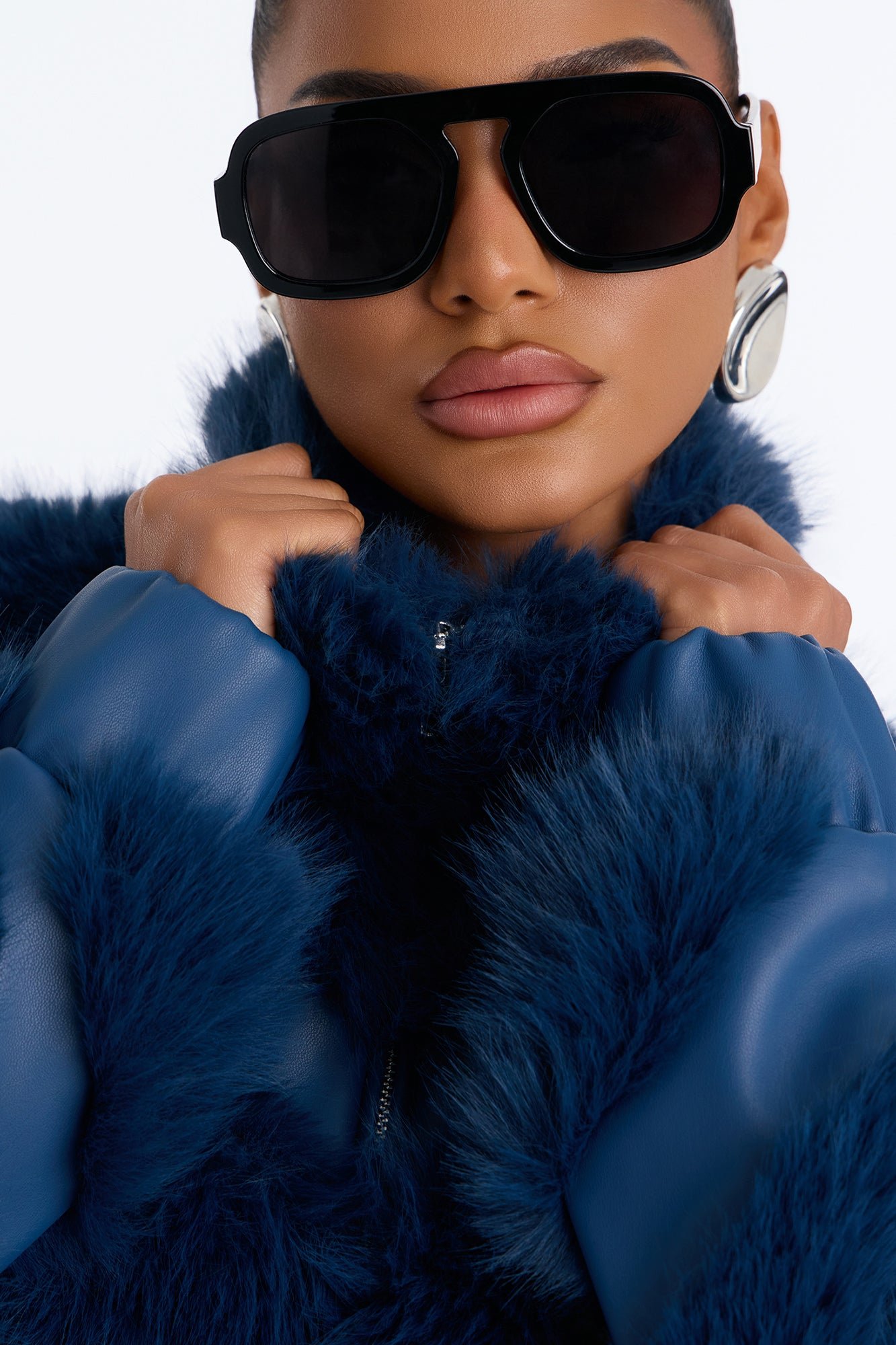 Faux fur and faux leather jacket