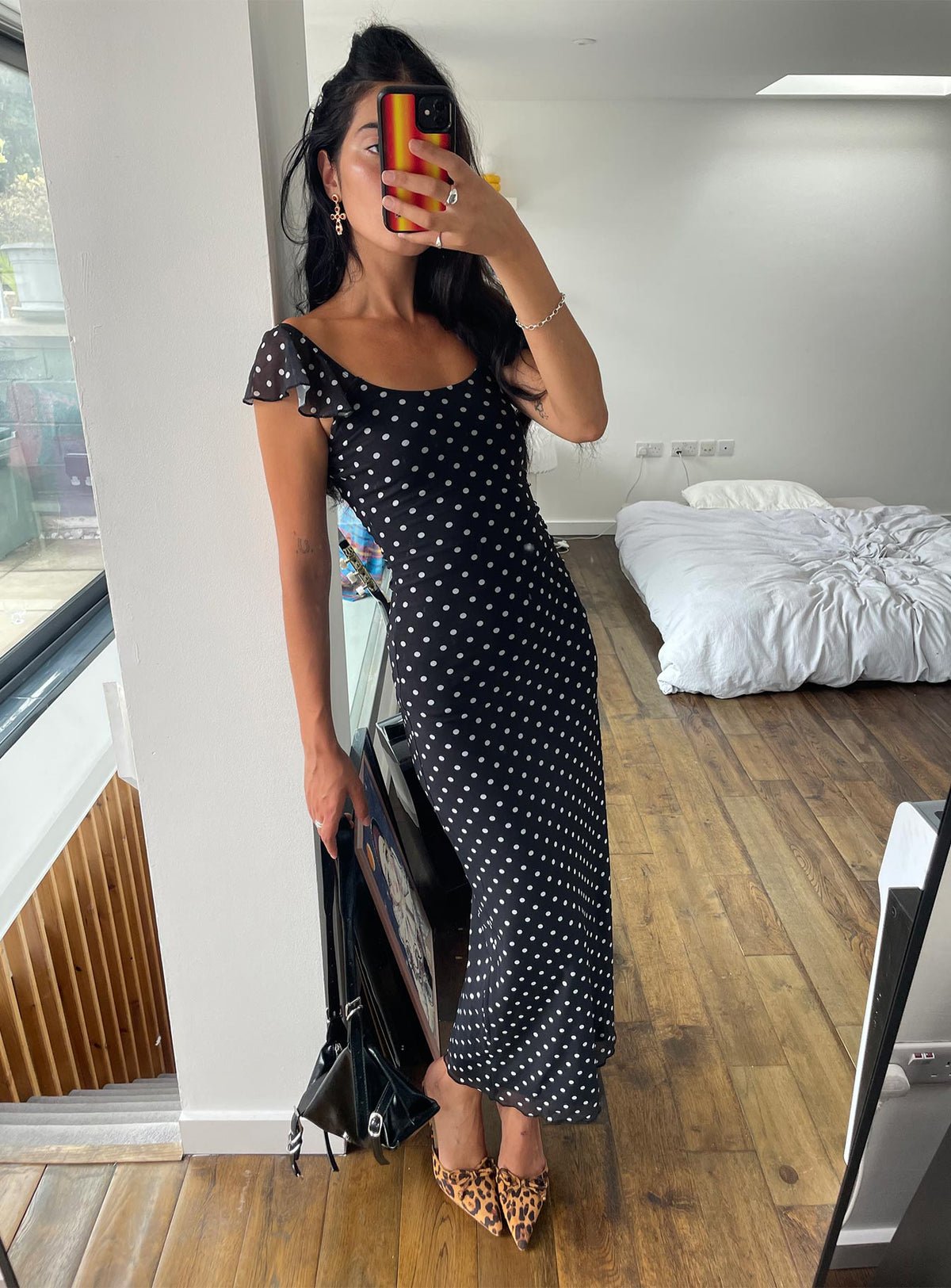 Polka-dot maxi dress with flutter sleeves