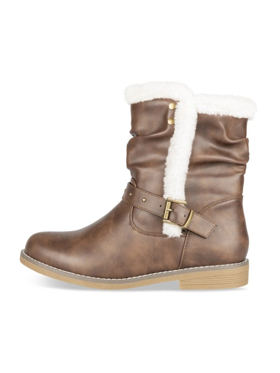 Brown slouchy boots with faux fur trim