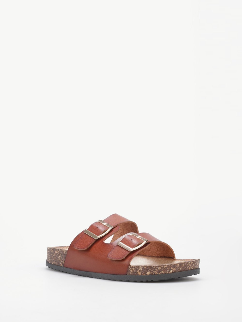 Camel faux leather double-strap cork mules
