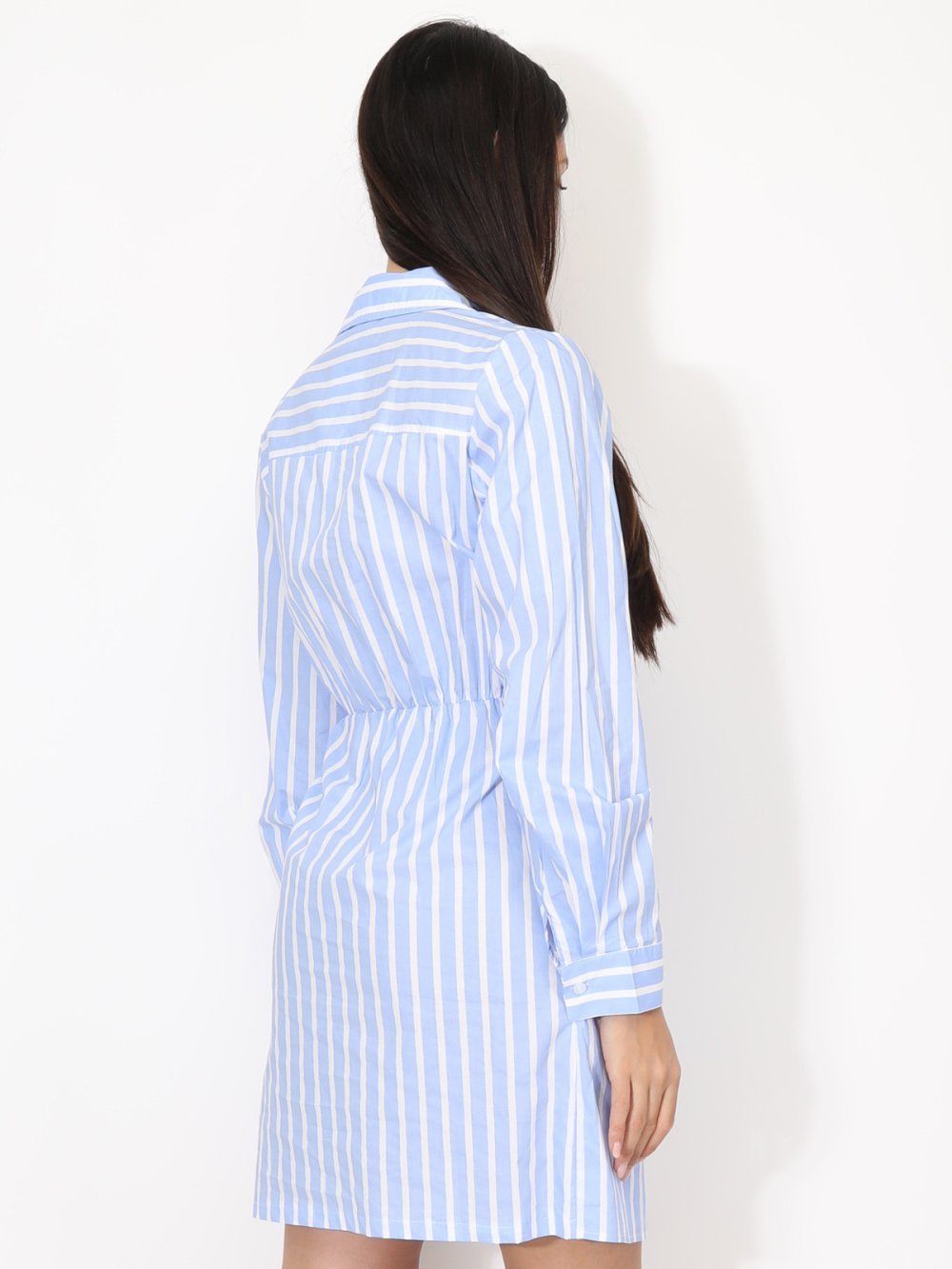 Robe chemise portefeuille à rayures bleu clair