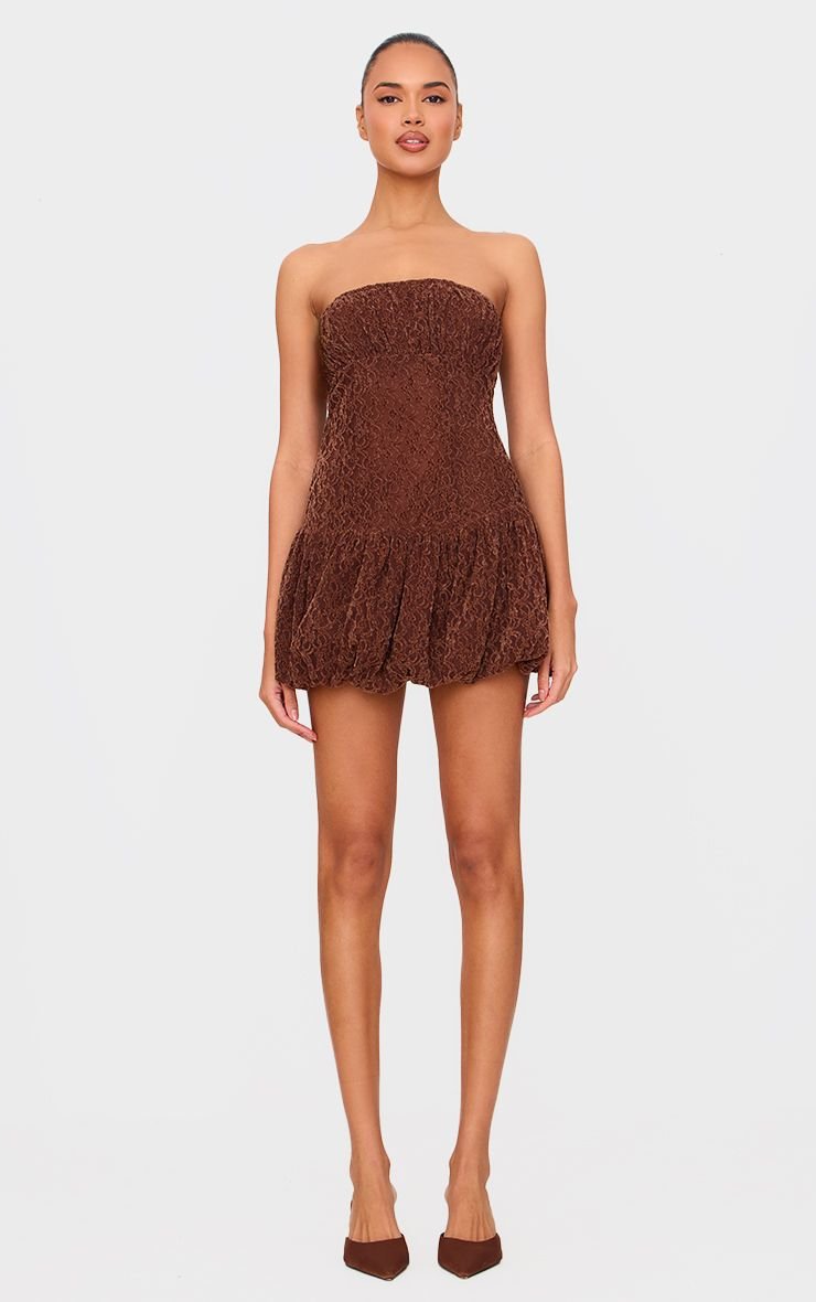 Robe Mini Bandeau En Dentelle Froncée