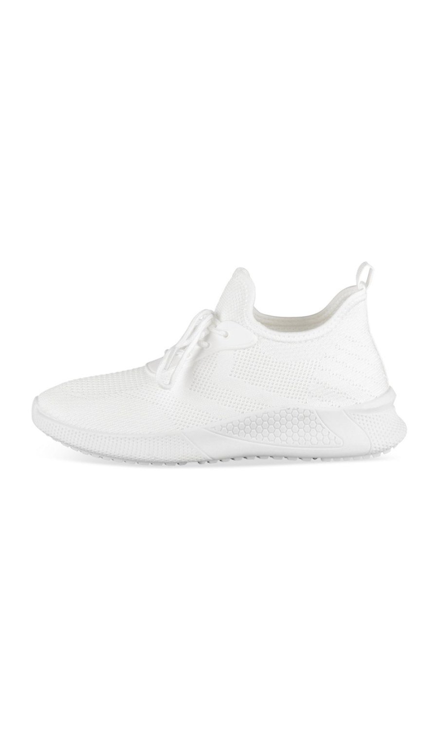 White knit sneakers with decorative lacing
